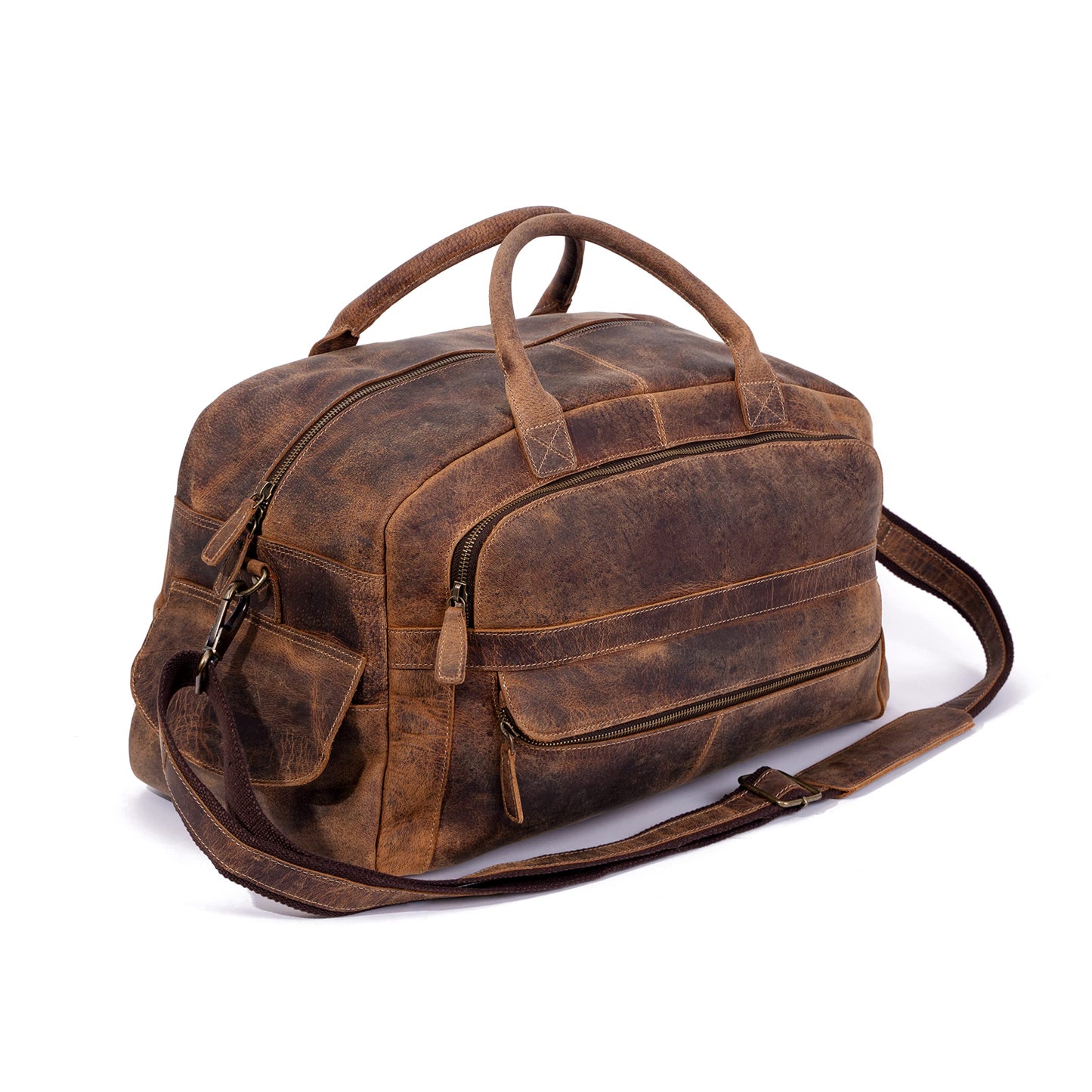 KomalC Leather Travel Duffel Bags for Men and Women Full Grain Leather Overnight Weekend Bags Sports Gym Duffle