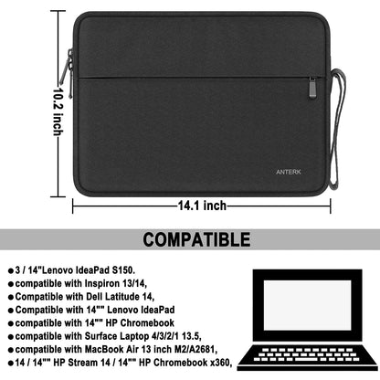 Laptop Sleeve 14 Inch, Water Resistant Traveling Computer Cover with Handle, Shockproof Protective Carrying Laptop Case Compatible for 14 Inch MacBook Air/Pro, HP, Dell, Asus, Lenovo, Black