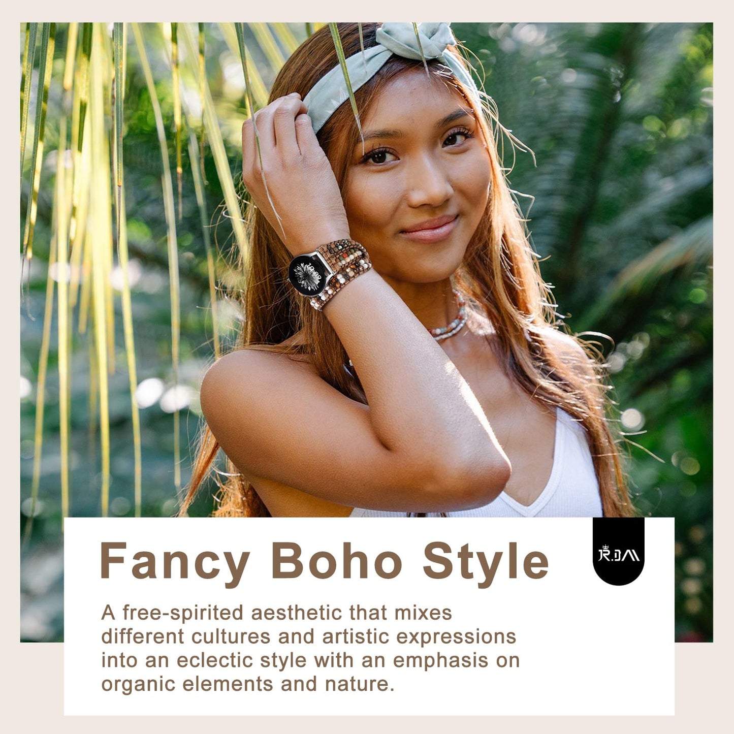 JR.DM Boho Beaded Handmade Braided Bracelet Band Women 20mm Compatible with Samsung Galaxy Watch 7/6/5/4/Active 2/4 Classic/6 Classic/5 Pro/FE 40mm 42mm 43mm 44mm 45mm 46mm 47mm