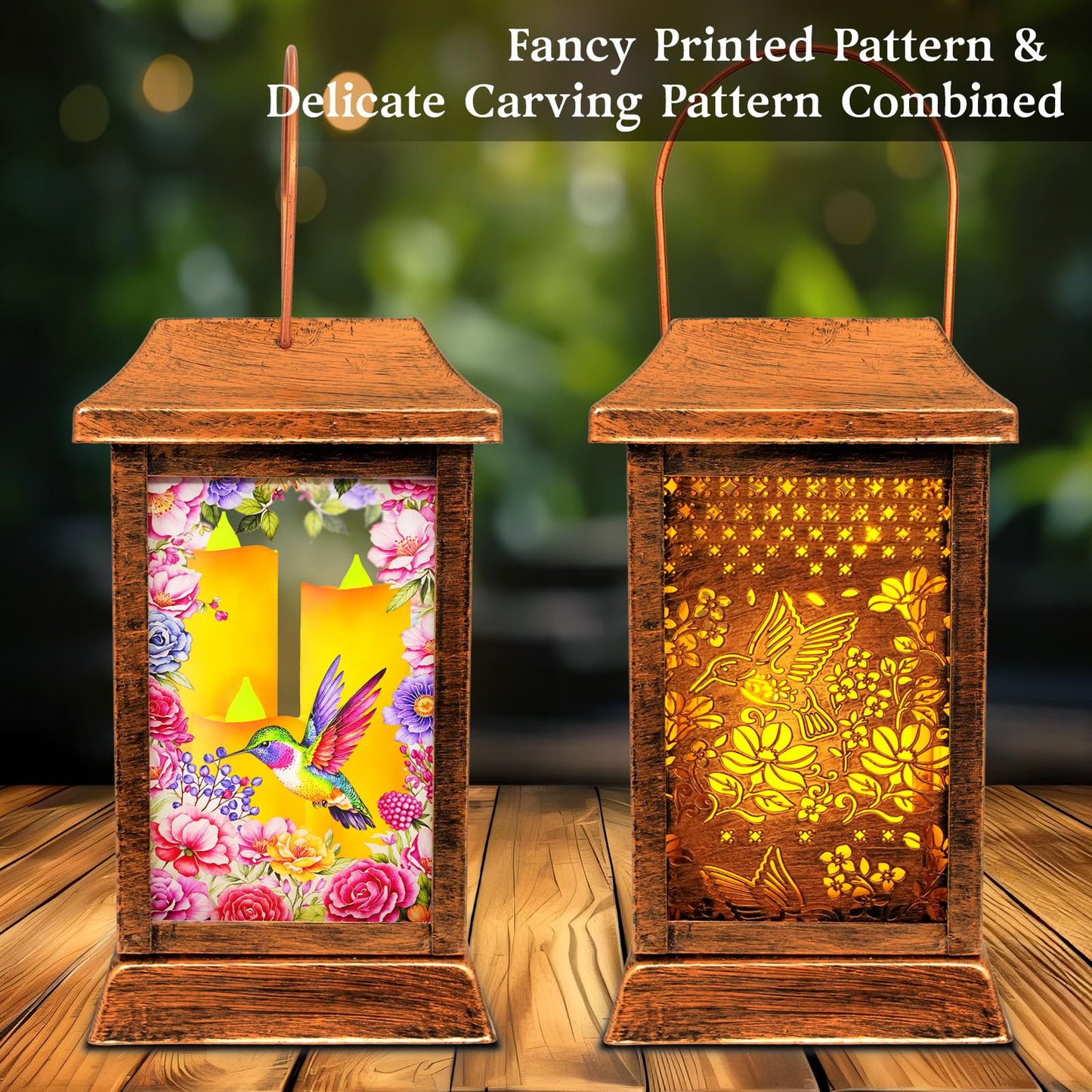 Hummingbird Solar Lanterns Outdoor Waterproof, Metal & Glass Hanging Lights Garden Decor, Birthday Gifts for Mothers Day Women Mom Christmas, Decorative Lights for Outside Yard Patio Backyard Porch