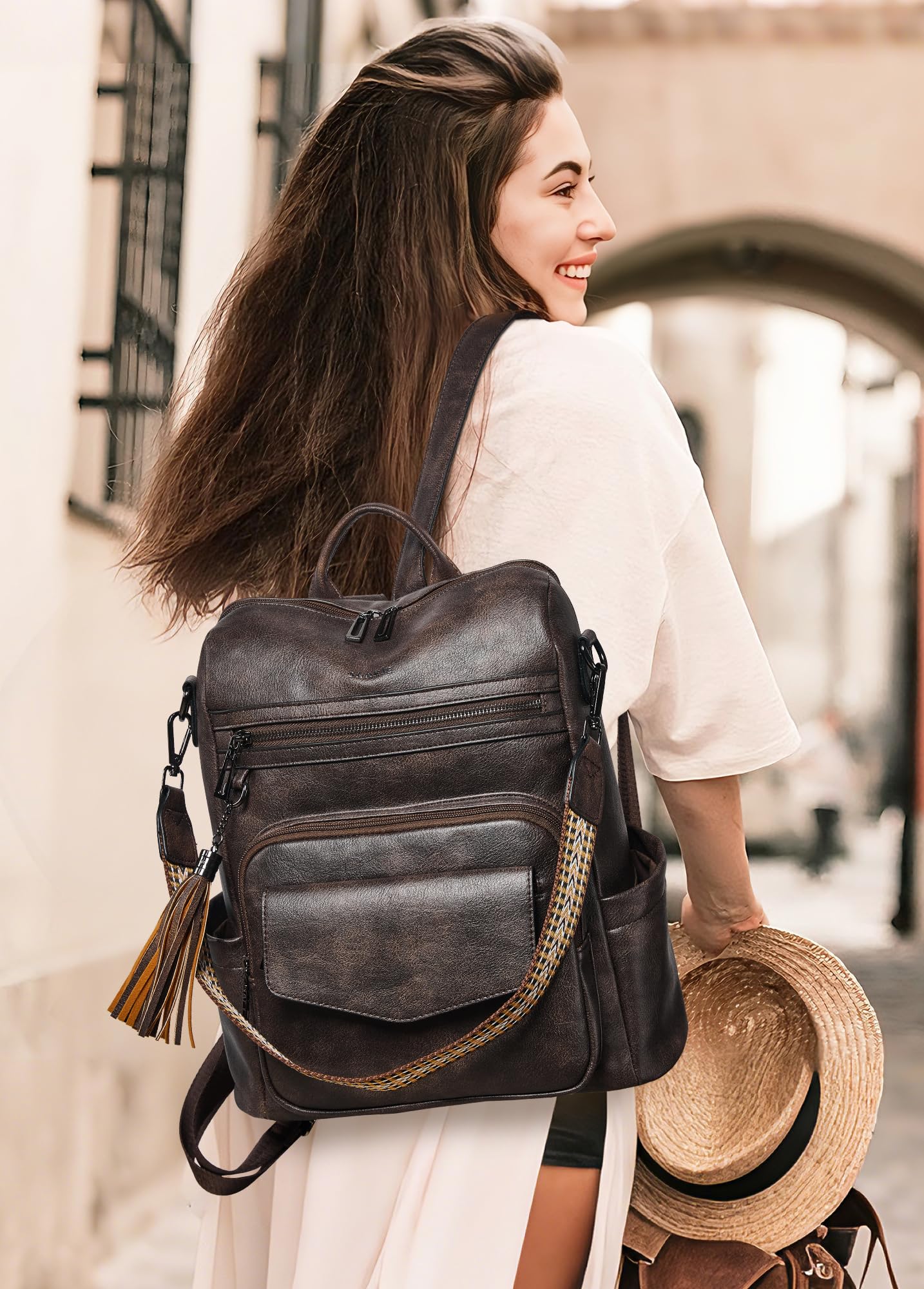 Shrrie Backpack Purse for Women Travel Faux Leather Fashion Backpack for Women,Convertible Crossbody Shoulder Bag for Ladies with Adjustable Strap for Work College