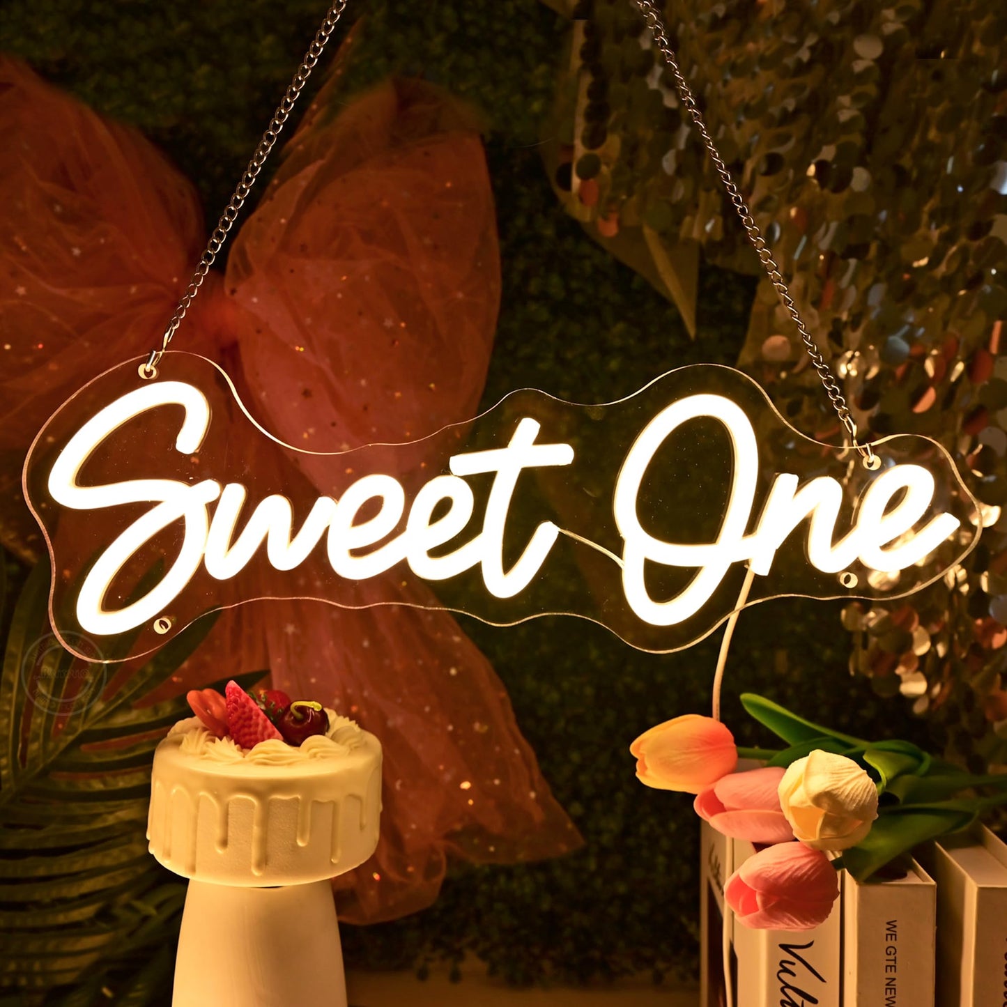 Britrio Sweet One Neon Sign for Baby Shower Girl Boy 1st Birthday Party Celebration Supplies Decoration Photo Backdrop Banner Gift LED Neon Light Wall Decor 5V USB with Dimmer Warm White 15.75”