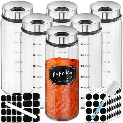 Segarty Spice Jars, 6 Pack 3 oz Spice Bottles with Shaker Lids, Glass Empty Storage Containers with Adjustable Stainless Steel Flow Top for Your Regularly Used Spices