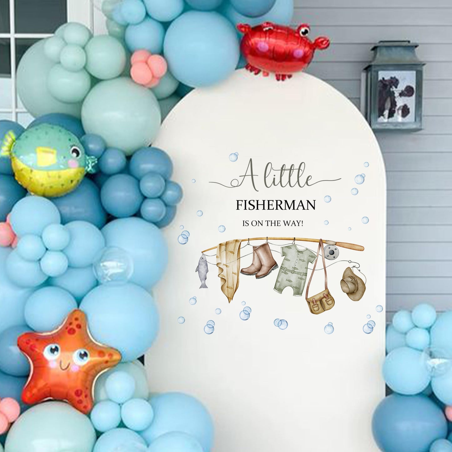 Capiont A Little Fisherman is on The Way Decal -Fishing Baby Shower Decorations,Gone Fishing Baby Shower Party Balloon Arch Stickers for Boys