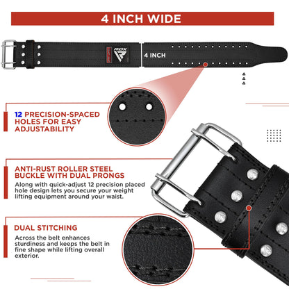 RDX Weight Lifting Belt for Men Women, IPL USPA Approved, 6mm Thick 100% Leather, 4” Powerlifting Back Support, Squat Deadlift Bodybuilding Exercise Fitness Gym Workout Strength Training up to 700 LBS