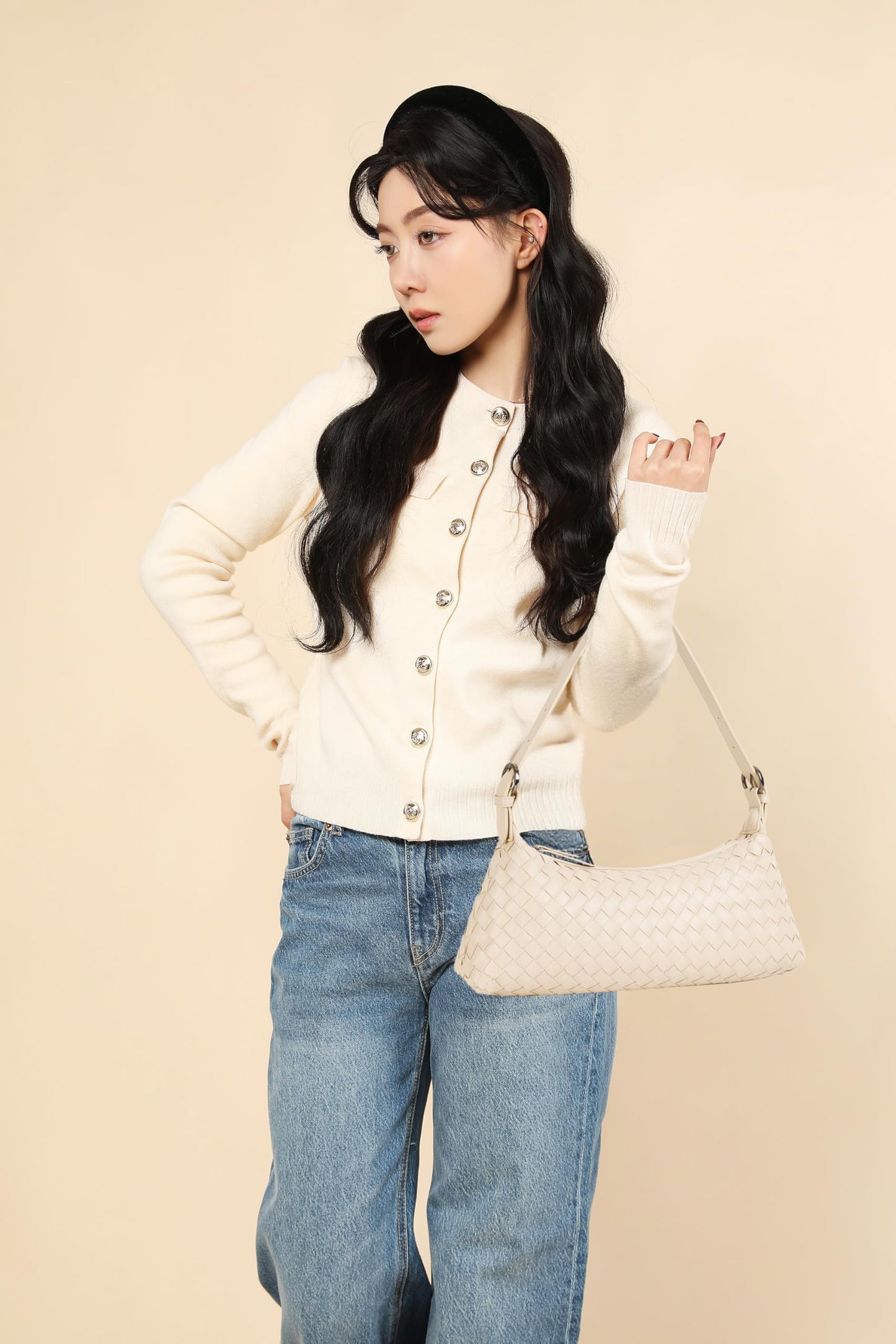 YLYYHH Shoulder Bags for Women, Woven Leather Crossbody Bag Small Purse Cute Hobo Tote Handbag Mini Clutch, White