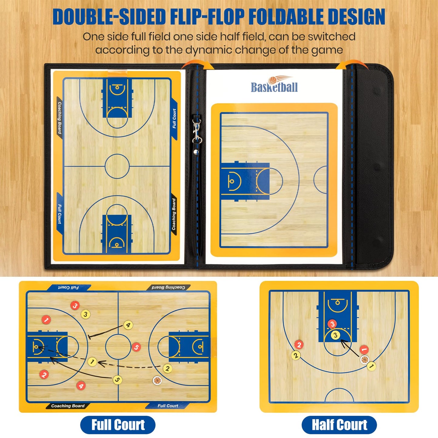 Keweis Basketball Coaching Board Coaches Clipboard Tactical Magnetic Board Kit with Dry Erase, Marker Pen and Zipper Bag (Basketball Board) (Basketball Coaching Board) (Basketball Coaching Board)