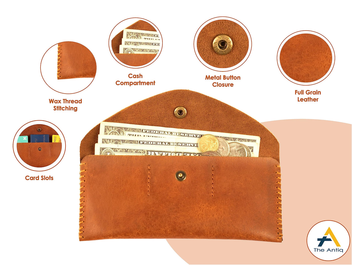 TheAntiq Leather Currency Pouch, Money Bag, Credit Card Wallet, Genuine Leather Currency Organiser For Men & Women, Dollar Bills Organiser, Money Pouch, Cash Bag- Handmade