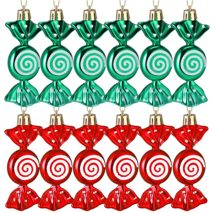 Threan 12 Pcs Christmas Candy Ornaments for Tree Decoration Hanging Glitter Candy Cane Christmas Peppermint Ornament with Golden Rope for Xmas Holiday Decoration(Red, Green,Plastic)
