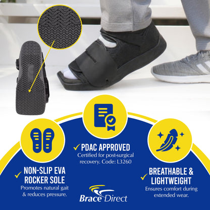 Brace Align Deluxe Post Op Shoe - Adjustable Medical Support for Broken Toes, Foot Injuries, Fractures, Bunions and Surgical Recovery L3260 - Size S (Men’s US 7.5-9 / Women’s US 8.5-10)