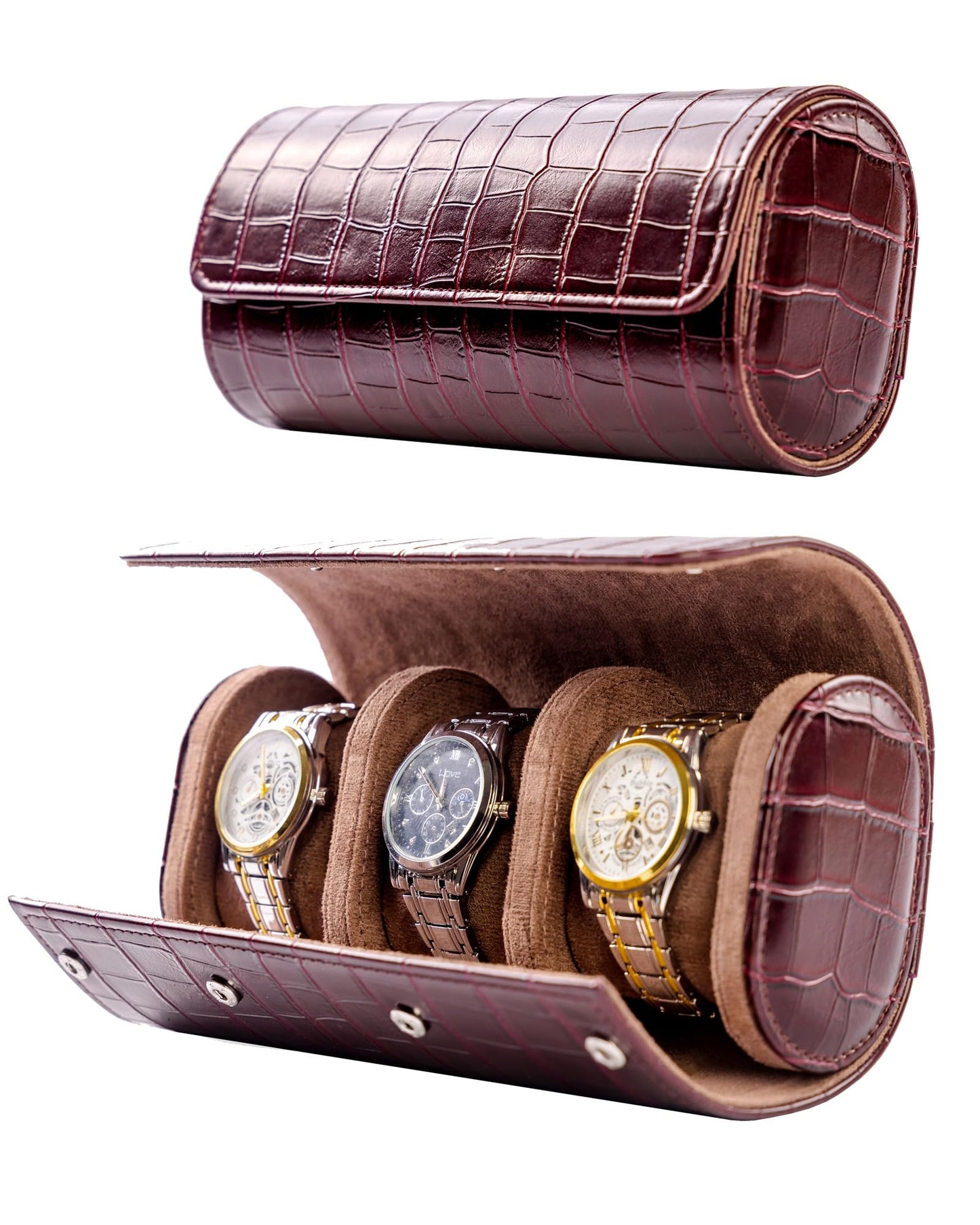 MR.OKAY 3 Watch Travel Case-Classic Leather Watch Case With Superb Texture. (Portable Watch Roll Or Organizer For Storage And Display).Festival Gift For Men, All Handcrafted By Artisans.