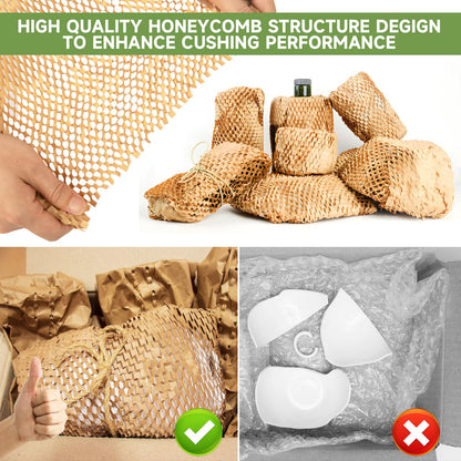 NAPALOOK Honeycomb Packing Paper Wrap 15''x328', Substitute Alternative for Bubble Cushioning Wrap for Moving Shipping Packaging, Recyclable Moving Supplies with 48 Fragile Sticker Labels
