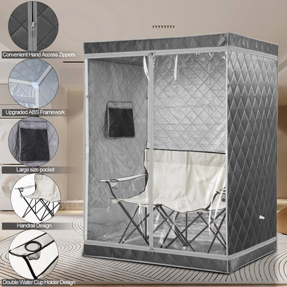 iDOTODO Full Size 2 Person Sauna Tent, Portable Steam Sauna Tent for Home, 1 or 2 Person Foldable Lightweight, Full Body Sauna Tent for Relaxation, Steamer Not Included, 2 Person Foldable Chair