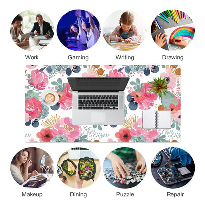 QIYI Large Mouse Pad, Pink Floral Desk Mat for Desktop, Women Girls PU Leather Waterproof Gaming Mousepad, Computer Laptop Desk Accessories Protector Writing Pads for School Office Home 31.5" x 15.7"
