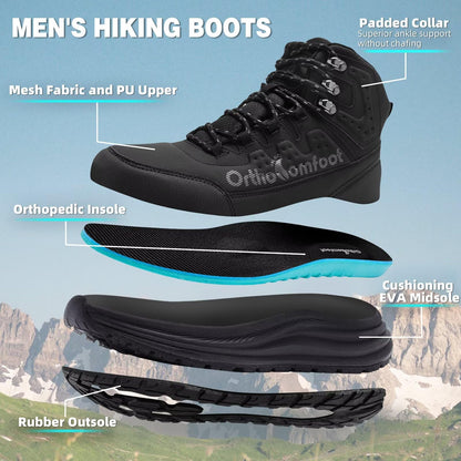 Men's Orthopedic Wide Mid Trekking Hiking Boots: Comfortable Plantar Fasciitis Orthotic Arch Support Bunions Recovery Sport Boot, Leisure Slip Resistant Outdoor Hang Out Walking Shoes Black Size 11