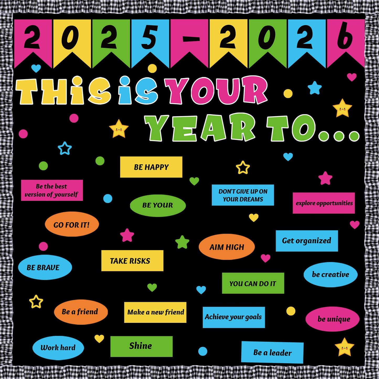 Feifeiya 81 Pcs This is Your Year Bulletin Board Set Classroom Bulletin Board Decor Back to School Inspirational Cutouts with White Black Burlap Border for School Office Chalkboard Wall Decor
