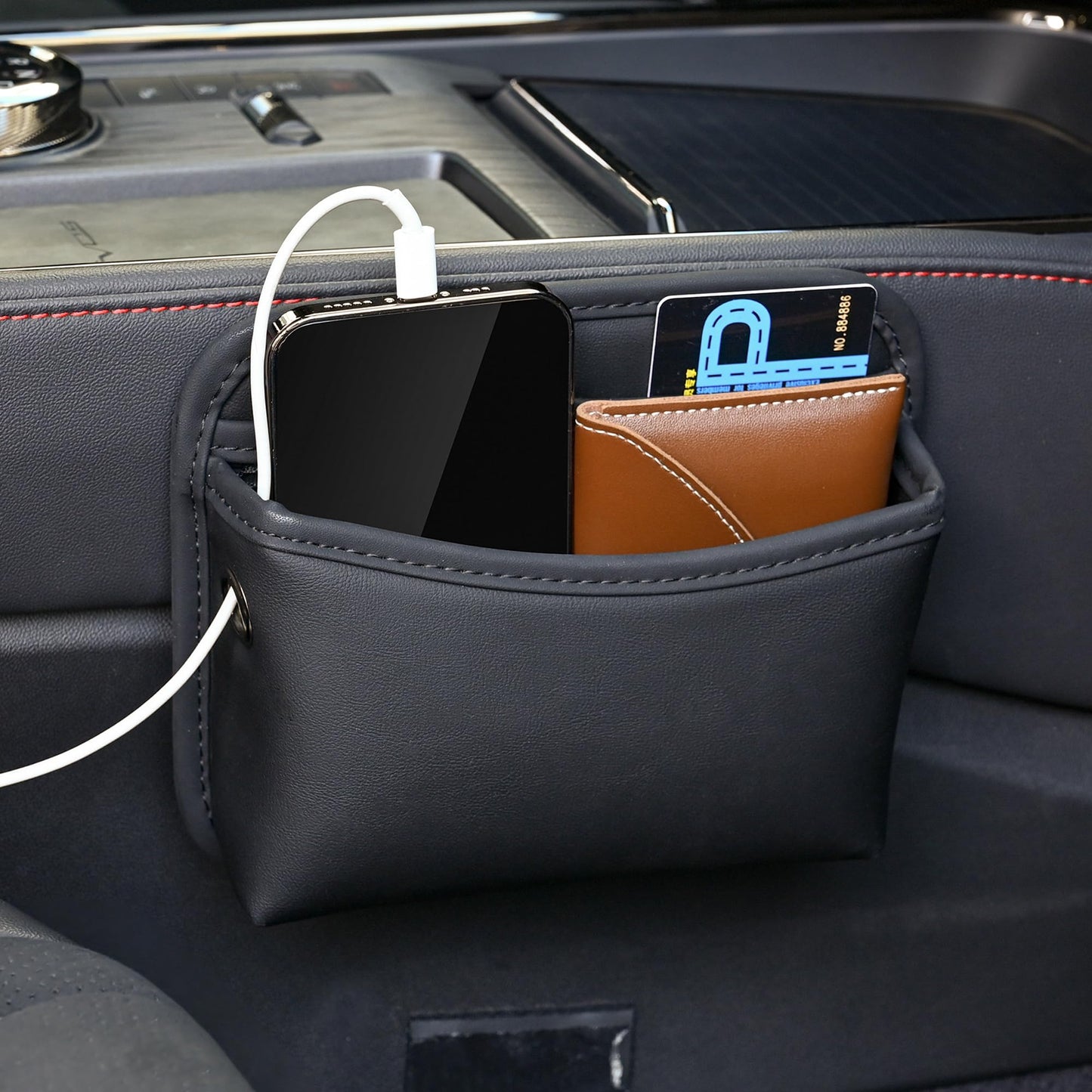 JEYODA Car Seat Side Storage Pocket, Small Organizer,PU Leather Multifunctional Console Side Organizer Bag for Phone, keys, sunglass,wallet,ect (Black)