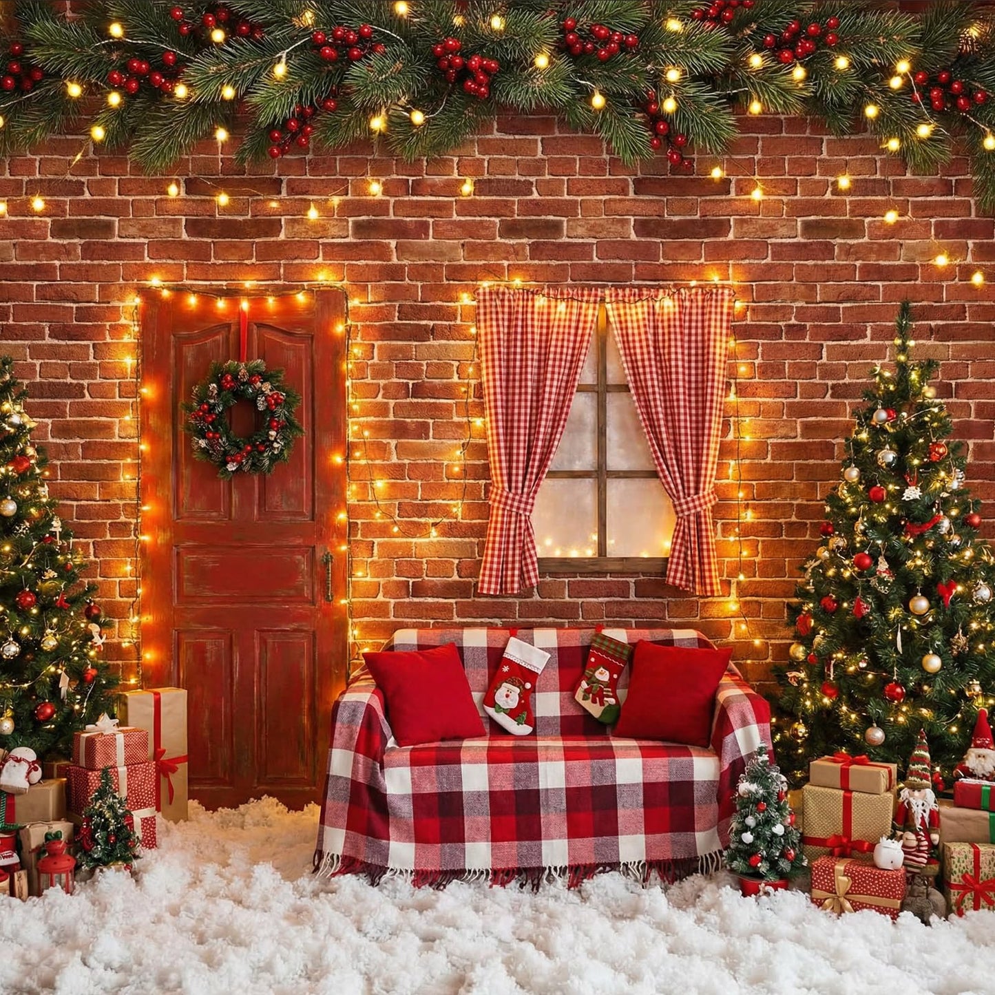 Chuangdi Brick Stone Wall Stone Wall Scene Setter Brick Sheet Wallpaper Curtains Door Removable Tablecloth Photo for Halloween Christmas Party and Home Decor (Old Red,6 Pcs)