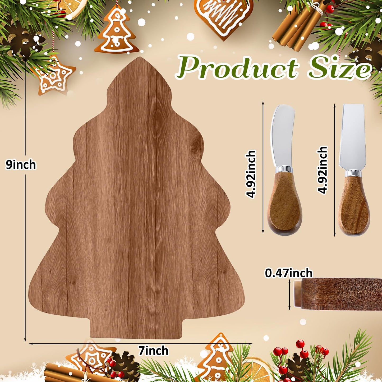 Teenyyou 12 Pcs Christmas Tree Cutting Boards Gift with Cheese Knives Bulk Xmas Charcuterie Board for Kitchen Wooden Bread Serving Tray Platters for Holiday Party Decoration(Acacia Wood)
