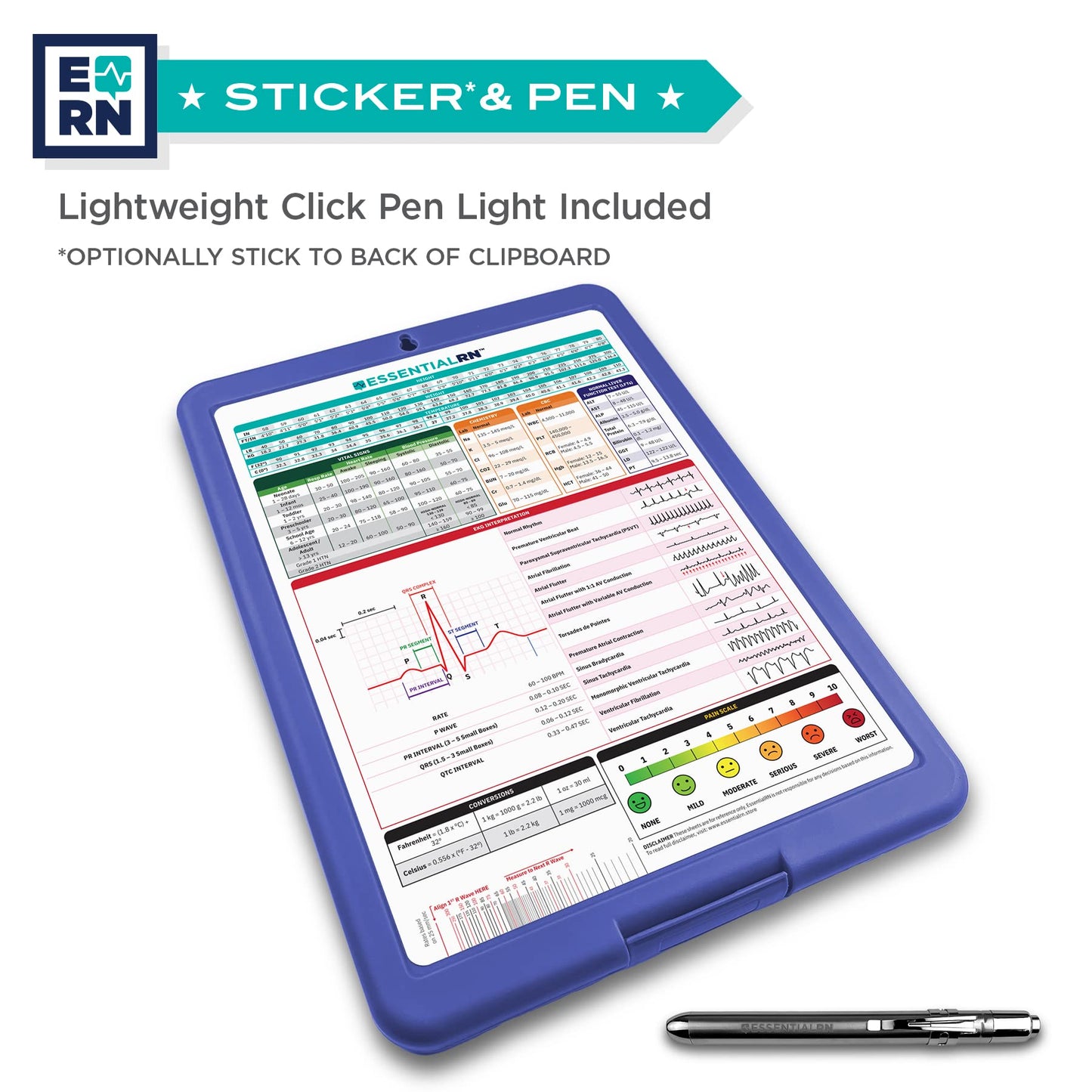 Essential RN Heavy Duty Nursing Clipboard with Storage Compartment, Penlight & Clinical Cheat Sheets – Nurse Clipboard Binder with Pen Holder - Perfect Nursing Accessories for Nursing Students