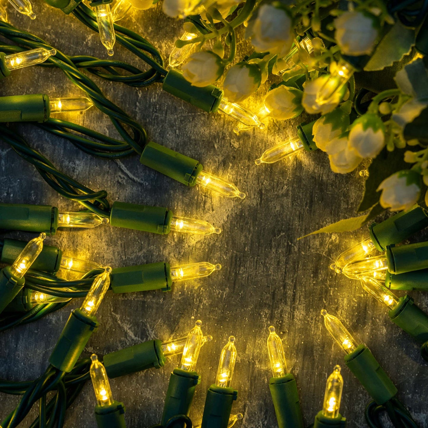 YULETIME 200 Warm White LED Christmas Lights, 66 ft Green Wire String Light