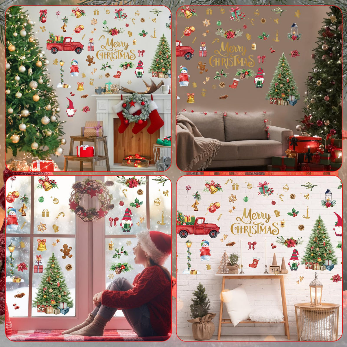 Cholemy 4 Sheets Christmas Wall Decal Stickers Decorations - Removable Indoor Home Decor for Room, Nursery, School, Restaurant, Cafe, Door, Window, Party (Tree)