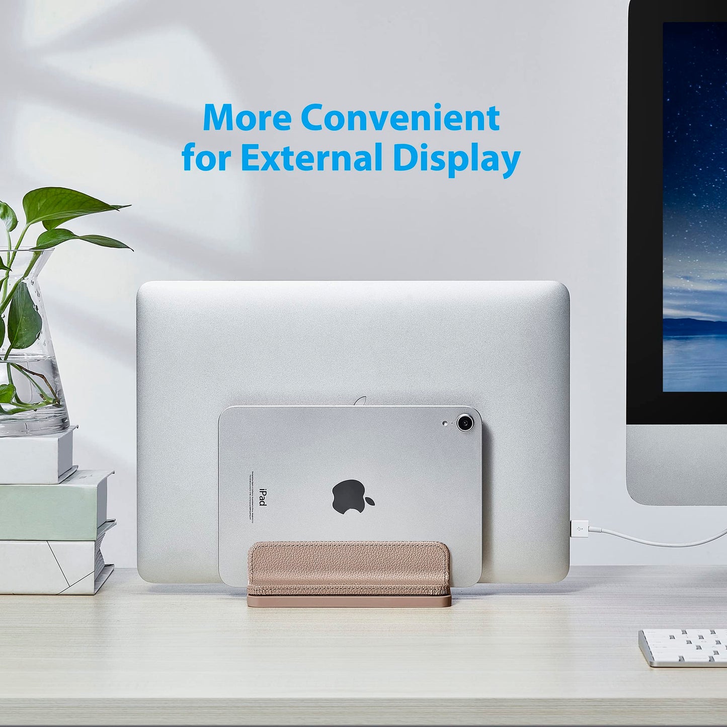 CoStySee Leather Vertical Laptop Stand,Dual Laptop Holder Stand,Laptop Organizer with Adjustable Dock (18-26mm/0.7-1 in) for All MacBook/Tablet/Surface/Dell/iPad (Apricot)