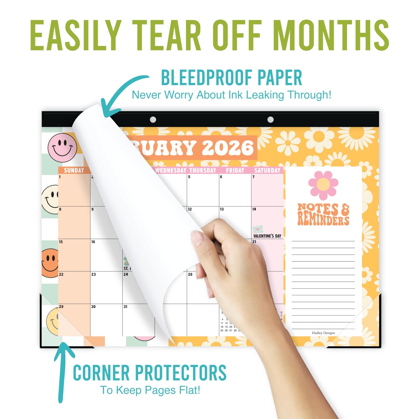 Hadley Designs Large Teacher Desk Calendar 2026-2027 - Desktop Calendar 2026, 18-Month Desk Calendars for Home, Office & Classroom, Cute Classroom Must Haves, Teacher Appreciation Gifts