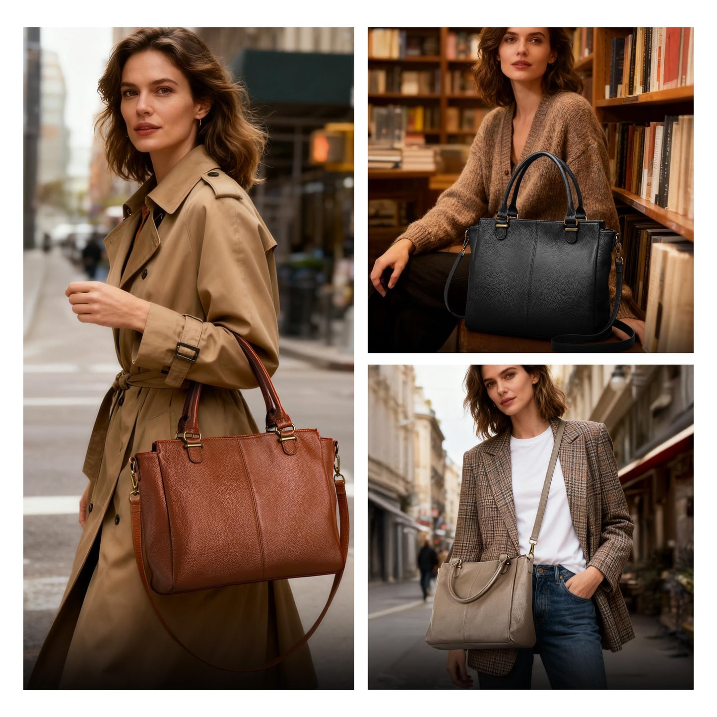 befen Soft Genuine Leather Medium Tote Bag Crossbody Bags for Women Leather Purses Handbags Satchel Purse Shouder Bag with Top Handles for Daily & Travel Taupe