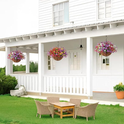 Artificial Faux Hanging Flowers Plants with Basket for Outdoor Spring Decoration, Fake Silk Daisy Outside Indoor UV Resistant Look Real Yard Patio Front Porch Garden Balcony Home Decor(Mix4)