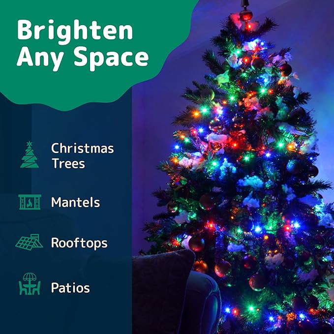 PREXTEX 200 Ct. Multi-Color Christmas Tree Lights with White Wire - 40 Ft Holiday String Lights for Indoor and Outdoor Use - Multicolor Twinkle Christmas Tree Decoration with End-to-End Connectors