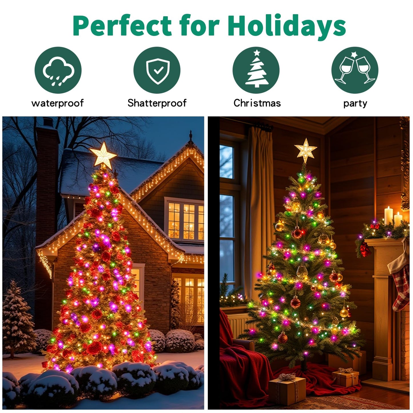 SUPHONOR Christmas200-Count Mini Purple & Green String LightsUL-Certified, Equipped with 8 Lighting Modes, Perfect for patios, Fences and Holiday Occasions.(40ft)