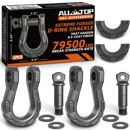 ALL-TOP D Ring Shackle (2 Pack) 3/4" Fully Forged with 7/8 Pin, 79500Lbs Break Strength & 9Ton Work Load, Impact Resistant by Extreme E-Coat