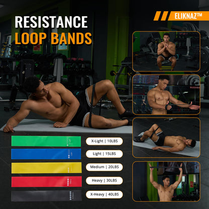 Eliknaz Resistance Loop Bands, Exercise Bands,Multi Resistance Levels,Carry Bag, Wrist, Glute, Leg and Arm Workout Bands, Strength Training, Stretching, Physical Therapy,Yoga, Pilates Set of 5 Loops