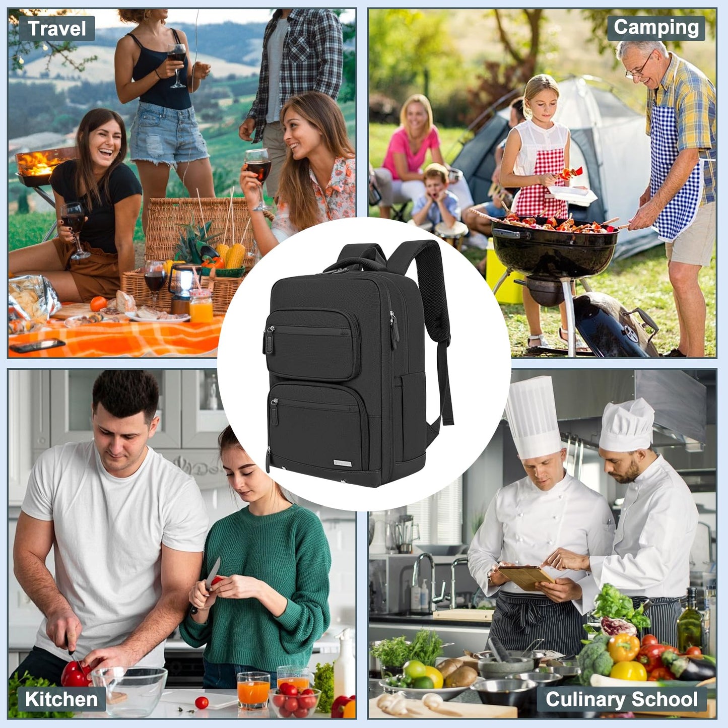 OUUTMEE Large Chef Knife Backpack, Knife Carrier Chef Utensil Case with Multiple Pockets and Slots, Knife Bags for Chefs Professional