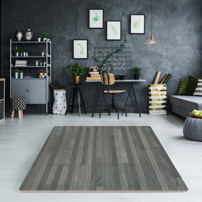 Sorbus Wood Floor Mats Foam Interlocking Mats Each Tile 1 Square Foot 3/8-Inch Thick Puzzle Wood Tiles with Borders – for Home Office Playroom Basement (16 Tiles 16 Sq ft, Wood Grain - Gray)