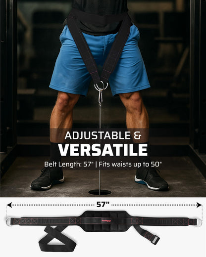 THEFITGUY Ultimate Belt for Belt Squats, Rack Attachment and Squat Machine, Structured Back Support, Stays Low During Down Movement, Padded Hip & Thigh Area, Buckle Strap - No Sliding Down, Heavy Duty