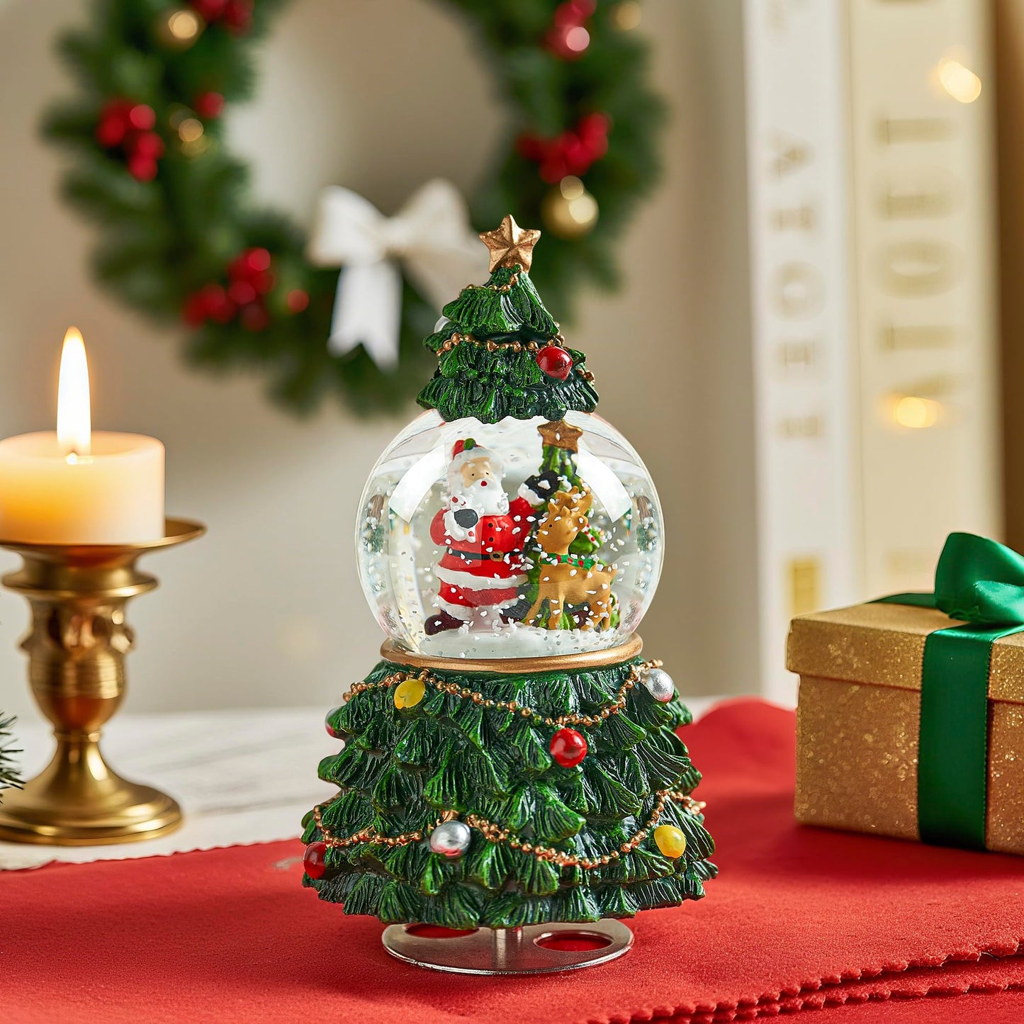 LOVE FOR YOU Gift Wrapped Christmas Tree Snow Globe Music Box Santa Claus Reindeer Festival Xmas Indoor Home Decoration Ornament Holiday Party Gifts