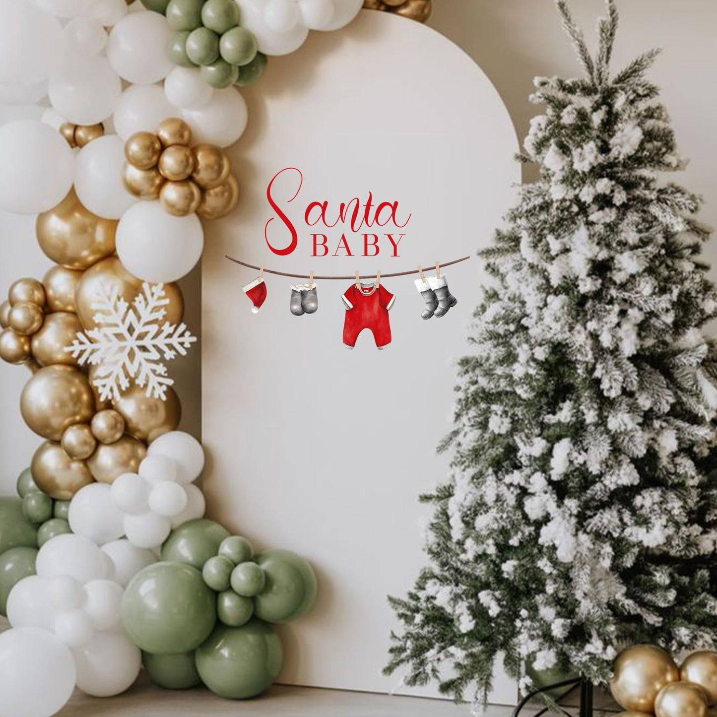 UDOTE Christmas Baby Shower Backdrop -Santa Baby Christmas Photography Background for Kids Newborn Winter Xmas Baby Shower Party (Chrismas wall Decal)