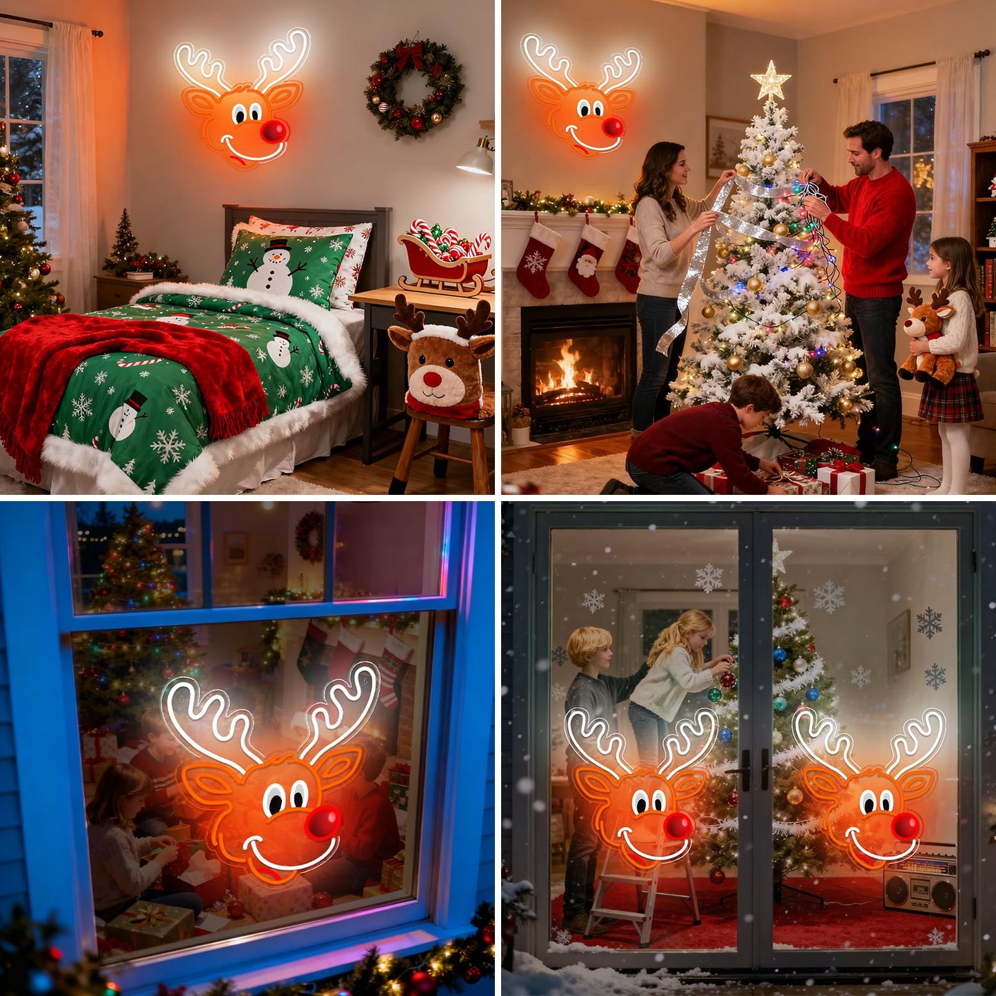 Christmas Elk Window Lights Decorations Indoor, Christmas Deer Neon Signs for Holiday Indoor Wall Door Glass Decor(White Elk)