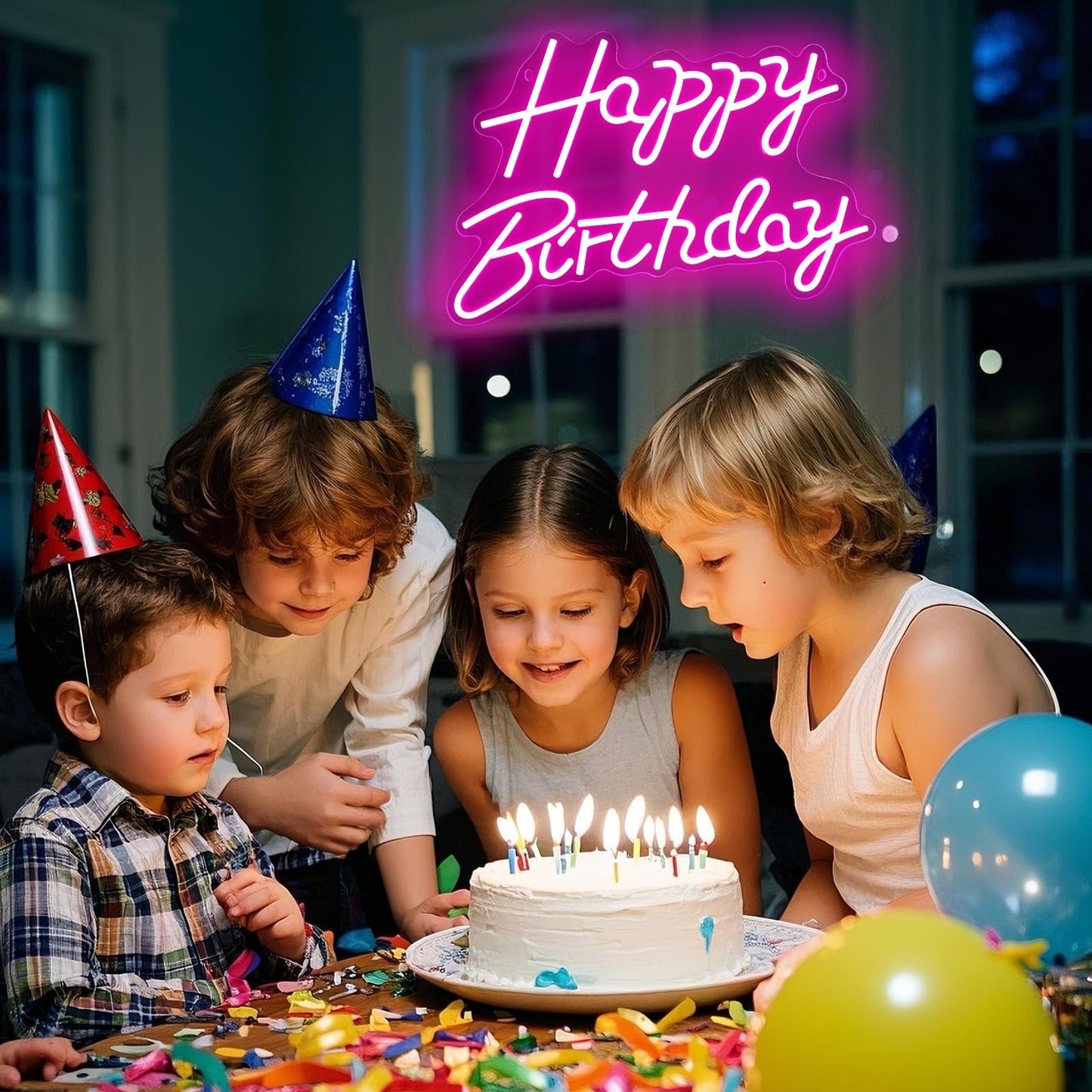 Happy Birthday Neon Signs for Party Decor Dimmable LED Neon Light for Wall Decor Light Up Happy Led Signs for Backdrop Birthday for Any Ages Bday Celebration, Pink