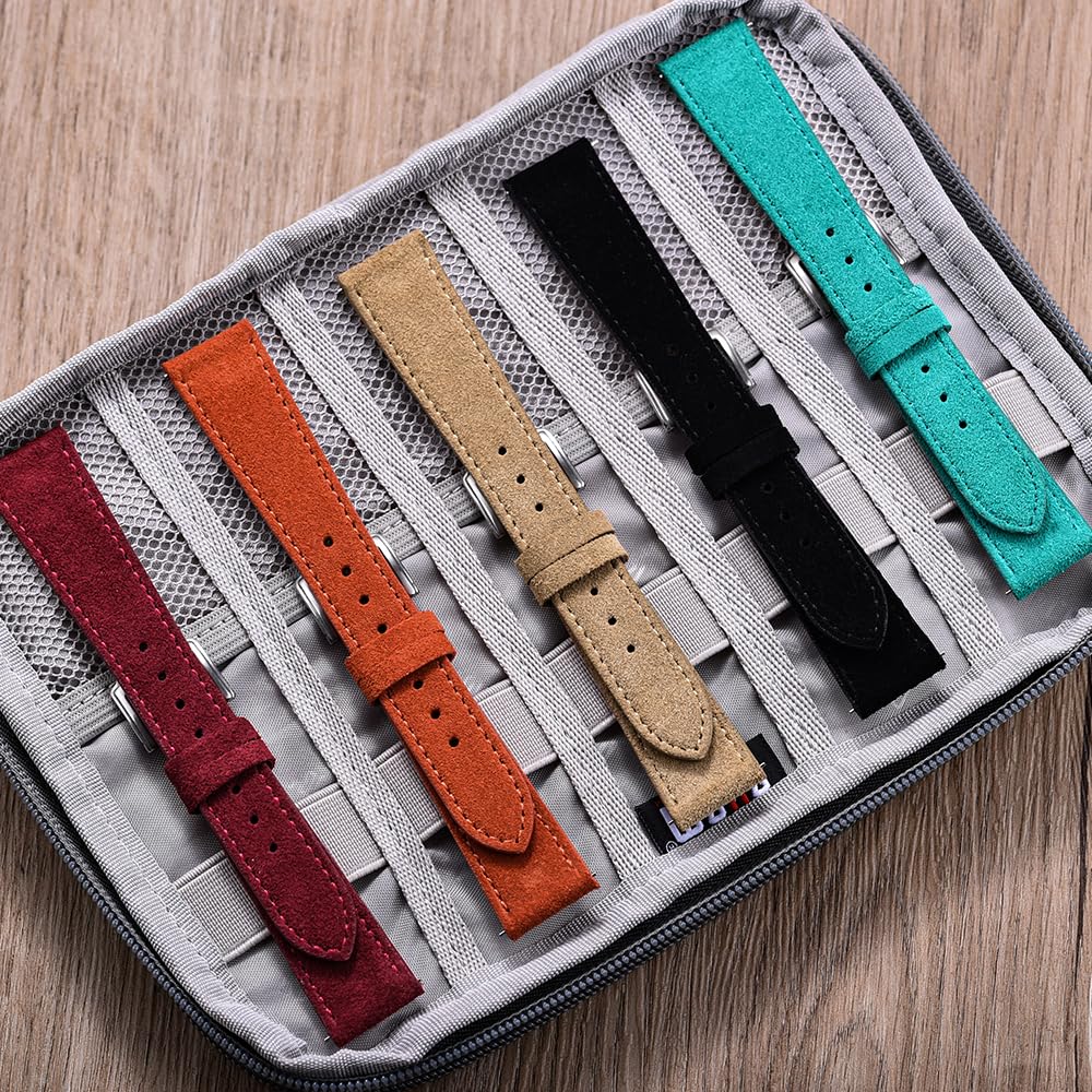 JWNSPA Unisex 18mm 19mm 20mm 22mm Super Soft Suede Leather Watch Band Quick Release Lightweight Watch Strap (Black, 18mm)
