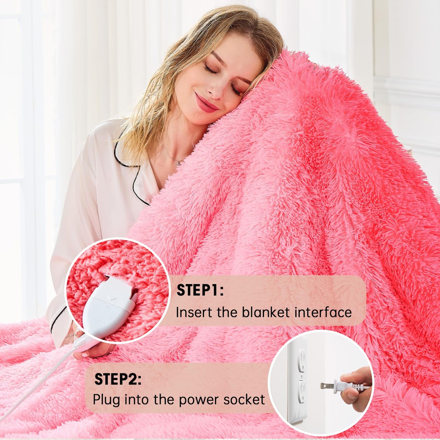 Heated Electric Blanket Throw,Warm Winter Birthday Gifts for Women Her Grandma-Faux Fur with Soft Sherpa,10 Heat Settings,5 Time Settings with Fast Heating, 50x60, Rainbow