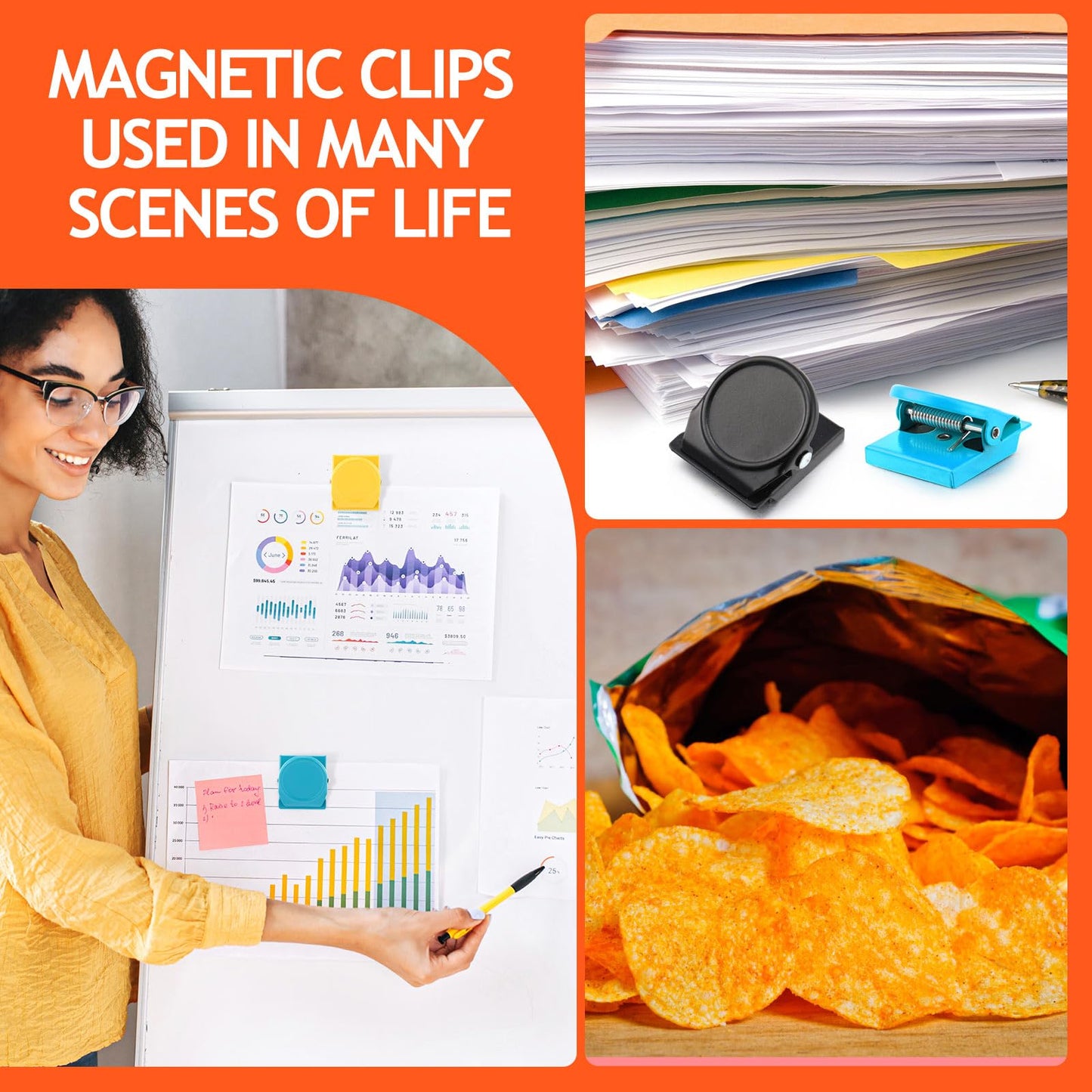 Tenceur 54 Pcs Metal Magnetic Clips Heavy Duty Refrigerator Whiteboard Magnet Clip for Office Classroom Teacher School Locker Supplies(Multi Color)