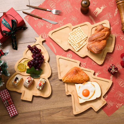AWIZOM 3 Pcs Christmas Tree Wooden Serving Platters Christmas Bamboo Serving Trays Decorative Wood Charcuterie Boards Wooden Snacks Dish Plates for Xmas Holiday Housewarming Presents,3 Styles