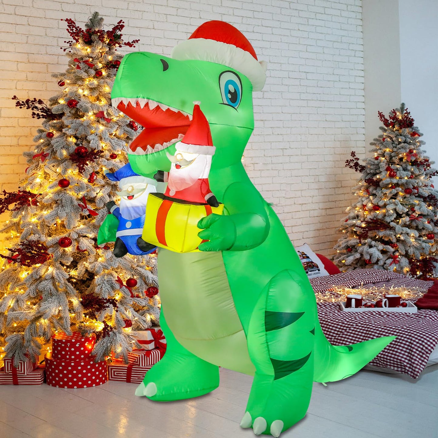 Vipush 8 FT Christmas Inflatable Decorations Dinosaur Christmas Decorations Outdoor Inflatable with LED Light, Outdoor Holiday Decor Blow Up Yard Decor