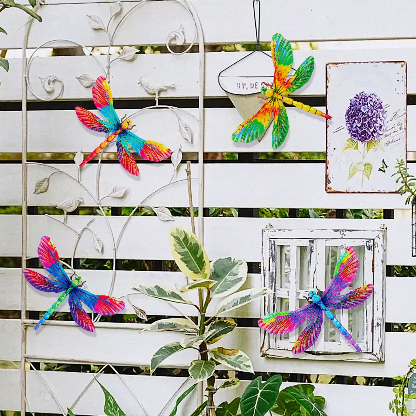 SUNREEK Metal Dragonfly Wall Decor, 9 Inches Dragonfly Outdoor Wall Art for Fence Garden Yard Patio Decorations