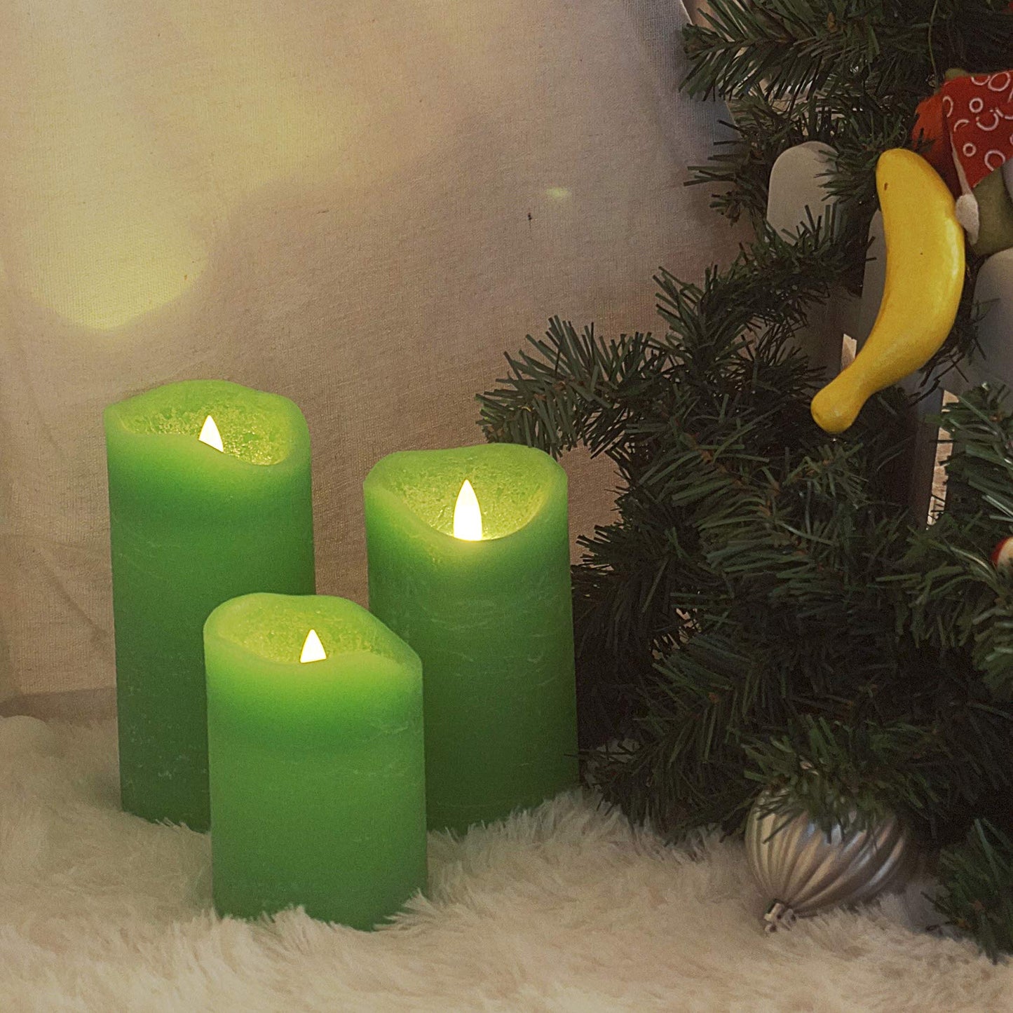 Real Wax Flameless Pillar Candle, Battery Operated LED Candle with Remote Timer, Flickering Electric Fake Light for St. Patrick’s Day Xmas Earth Day Party Festival Celebration Home Decor 3 Pack Green