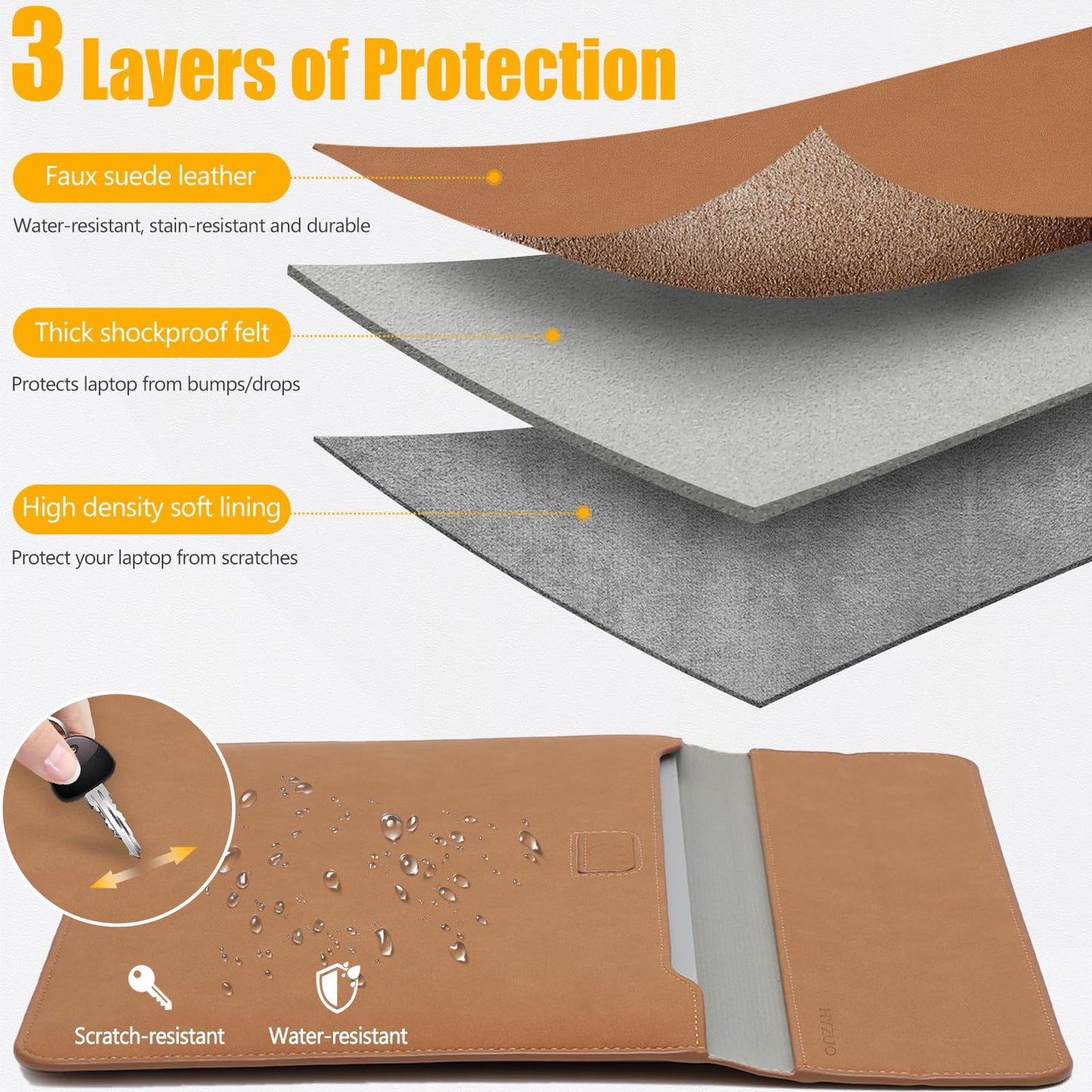 HYZUO 15 Inch Laptop Case Bag Sleeve with Stand for MacBook Air 15 M5 M4 A3241 M3 A3114 M2 A2941 2026-2023, 15" Surface Laptop 7/6/5/4/3, MacBook Pro 15 A1990 A1707 2019-2016, Brown