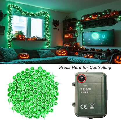 Green Halloween String Lights Battery Powered, 4 Pack Total 66.6 FT 200 LED Christmas String Lights for Indoor Outdoor Decoration, Twinkle Fairy Light for Home Party Room Xmas Tree Decoration